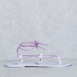 NWT Forever 21 Lavender Jelly Lace Up Sand…
